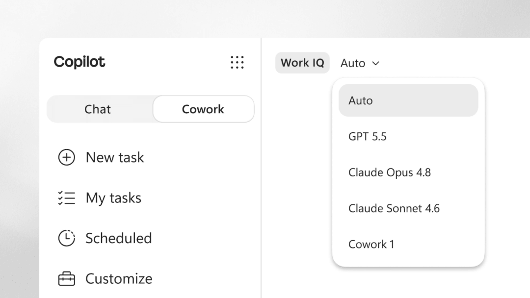 Copilot Cowork的模型选择界面